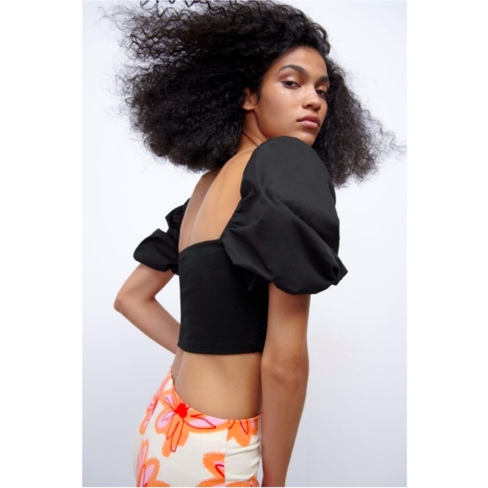 Zara Puff Sleeve Black crop top - Picture 2 of 11